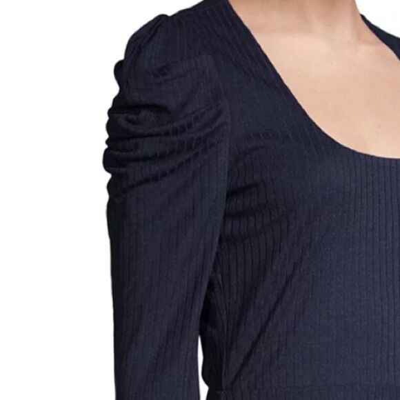 Prospect The Label Women's Sz Medium Navy Puff Sleeve Ribbed Dress - Picture 4 of 8